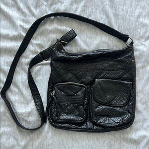 Garage black adjustable leather crossbody bag